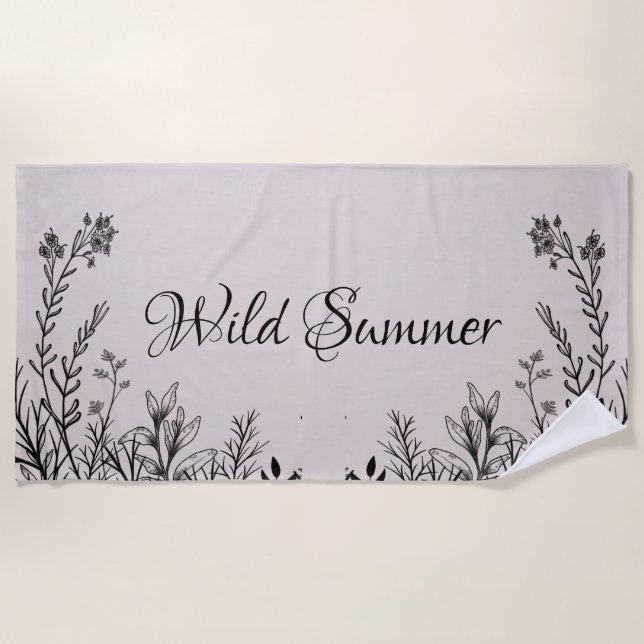 Wild Summer Wildflower Doodles   Beach Towel (Front)
