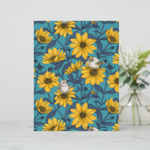 Wild sunflowers and goldcrest birds/ yellow