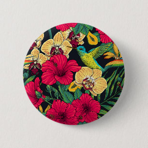 Wild sunflowers and goldcrest birds/ yellow 6 cm round badge