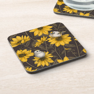 Wild sunflowers and goldcrest birds/ yellow coaster