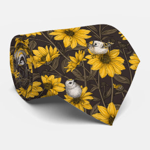Wild sunflowers and goldcrest birds/ yellow tie
