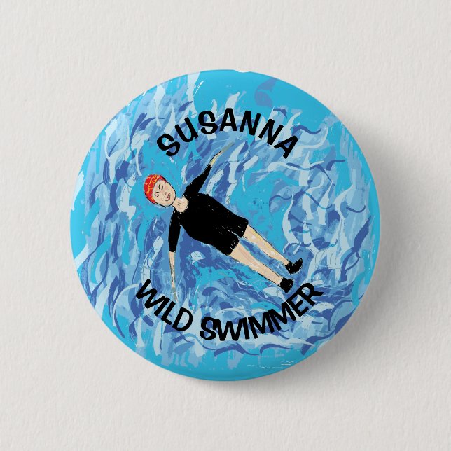 Wild swimmer ladies cold water swimming gift 6 cm round badge (Front)
