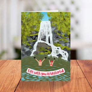 Wild Swimming Funny Waterfall Pun Valentines Day Holiday Card