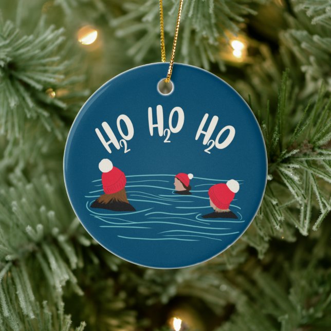 Wild swimming in hats at Christmas holiday Ceramic Tree Decoration (Tree)