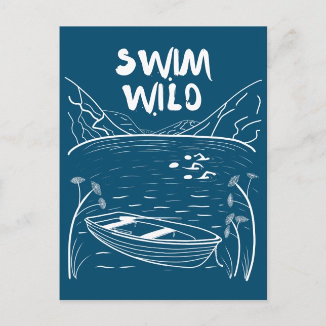 Wild swimming with friends in lake near boat postcard (Front)