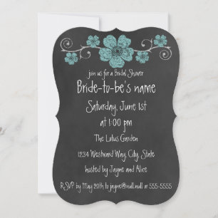 Wild Teal Roses Chalkboar Bridal Shower Invitation