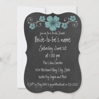 Wild Teal Roses Chalkboar Bridal Shower Invitation