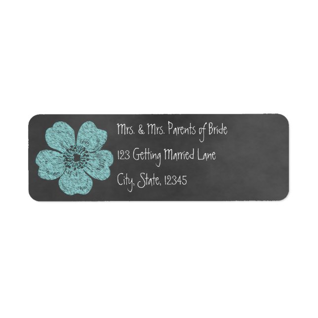 Wild Teal Roses Chalkboard Avery Label (Front)