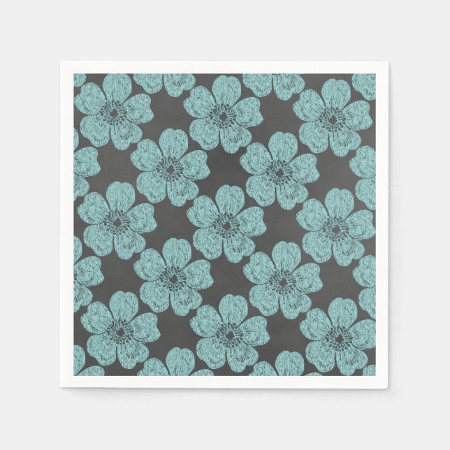 Wild Teal Roses Chalkboard Napkin (Front)