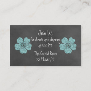 Wild Teal Roses Chalkboard Reception Cards