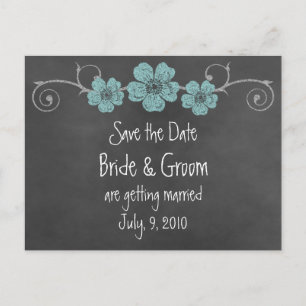 Wild Teal Roses Chalkboard Save the Date Postcard