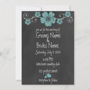 Wild Teal Roses Chalkboard Wedding Invitation