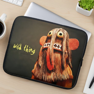Wild Thing Quote Cute Fun Kachina Doll Face Bold Laptop Sleeve