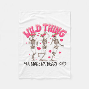 Wild Thing You Make My Heart Sing Skeleton Valenti Fleece Blanket