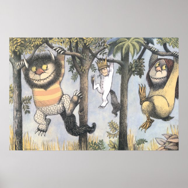 Wild Things and Max Swinging From Trees Poster (Front)