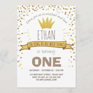 Wild things birthday invitation Boy rustic crown