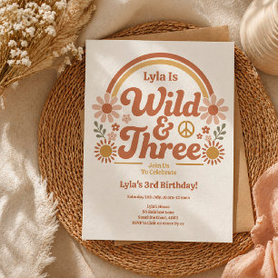 Wild Three Birthday Invitation Girl Retro Boho