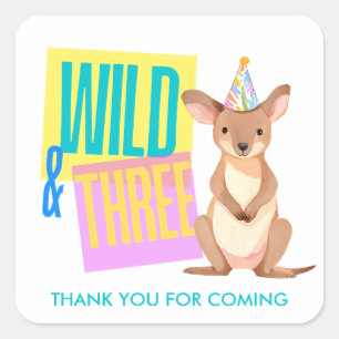 Wild & Three Kangaroo 3rd Birthday Favour Stickers