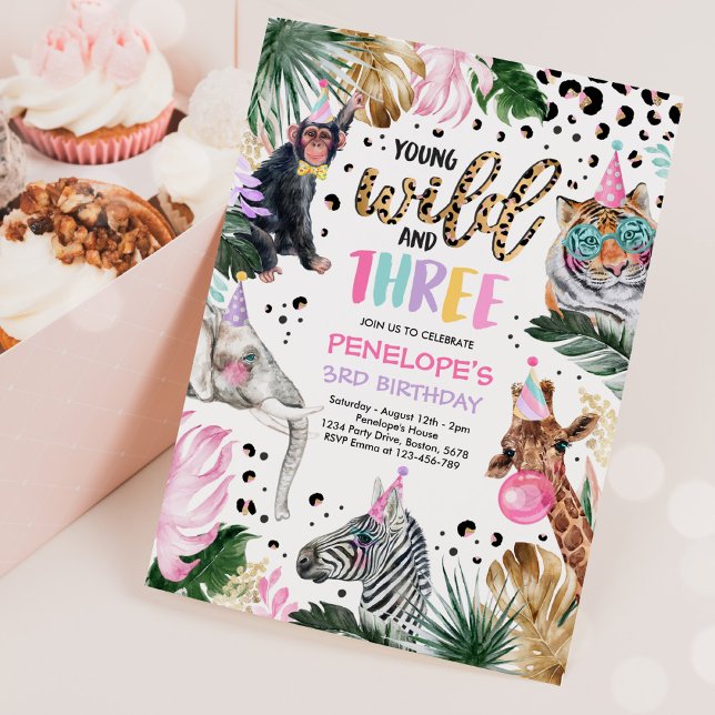 Wild & Three Leopard Print Safari Animals Birthday Invitation (Creator Uploaded)