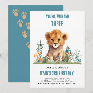 Wild & Three Lion 3rd Birthday Invitation