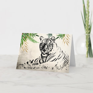 Wild Tiger and Palm Fronds Paradise Birthday Card
