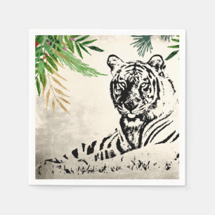 Wild Tiger and Palm Fronds Paradise Napkin