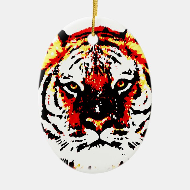 Wild Tiger Eyes Ceramic Tree Decoration (Front)