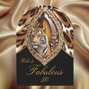 Wild Tiger Face fabulous 50 Birthday Bow Jewel Invitation