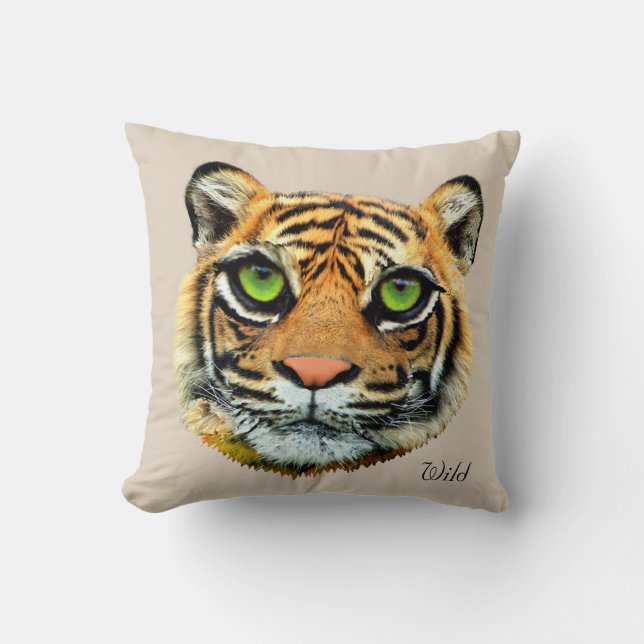 Wild Tiger Face on Beige Cushion (Front)