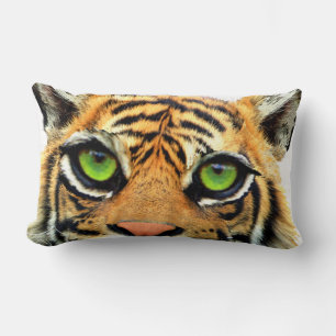 Wild Tiger Face on White Lumbar Cushion