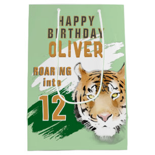Wild Tiger Head Watercolor Birthday  Medium Gift Bag