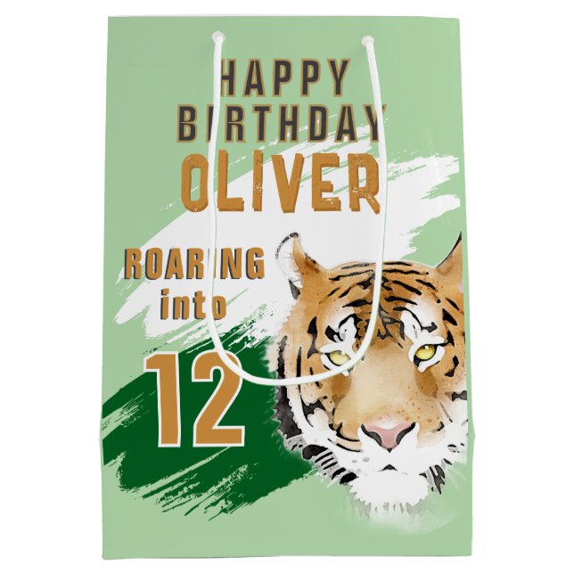 Wild Tiger Head Watercolor Birthday  Medium Gift Bag (Back)