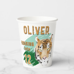 Wild Tiger Head Watercolor Birthday Paper Cups