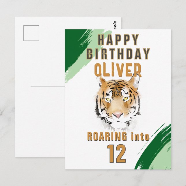 Wild Tiger Head Watercolor Birthday  Postcard (Front/Back)