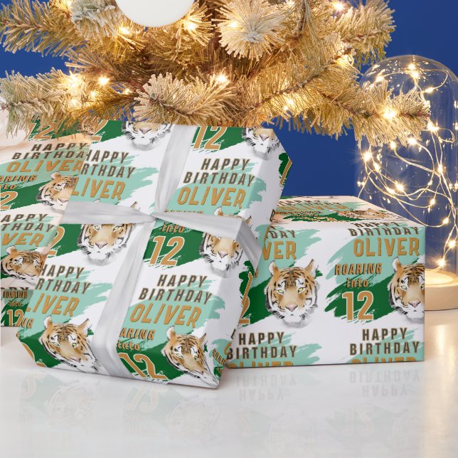 Wild Tiger Head Watercolor Birthday  Wrapping Paper (Holidays)