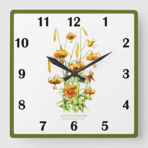 Wild Tiger Lily Flower Botanical Art Square Wall C Clock