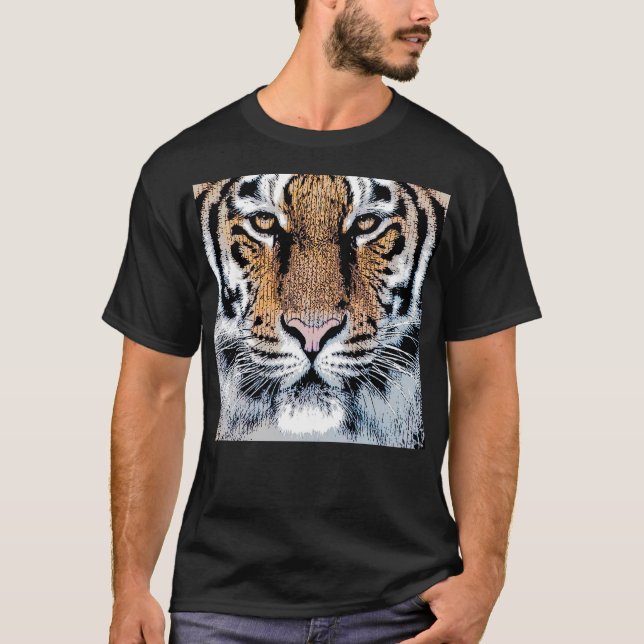 Wild Tiger Portrait Graphic Press Style T-Shirt (Front)