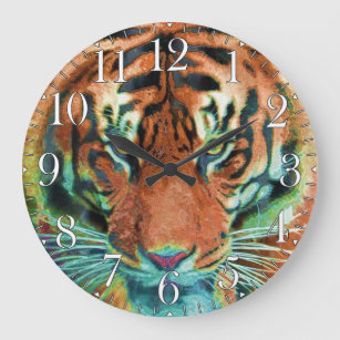 Wild Tiger Reflection Big Cat Wildlife Art Large Clock