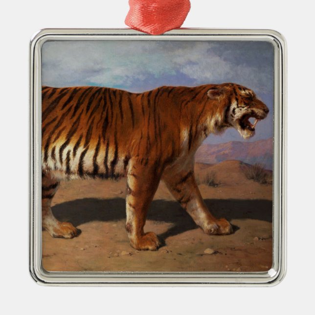 Wild Tiger Stalking its Prey (by Rosa Bonheur) Metal Tree Decoration (Front)