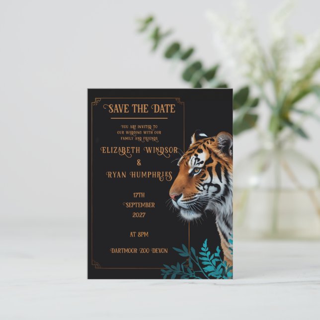 Wild Tiger Wedding Invitation Postcard (Standing Front)