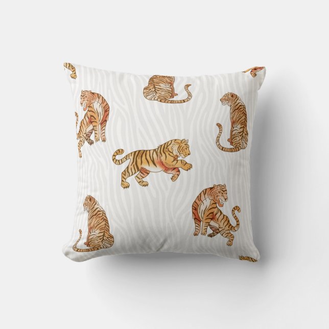 Wild Tigers: Watercolor Animal Pattern. Cushion (Front)