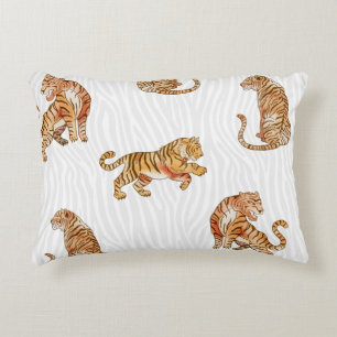 Wild Tigers: Watercolor Animal Pattern. Decorative Cushion