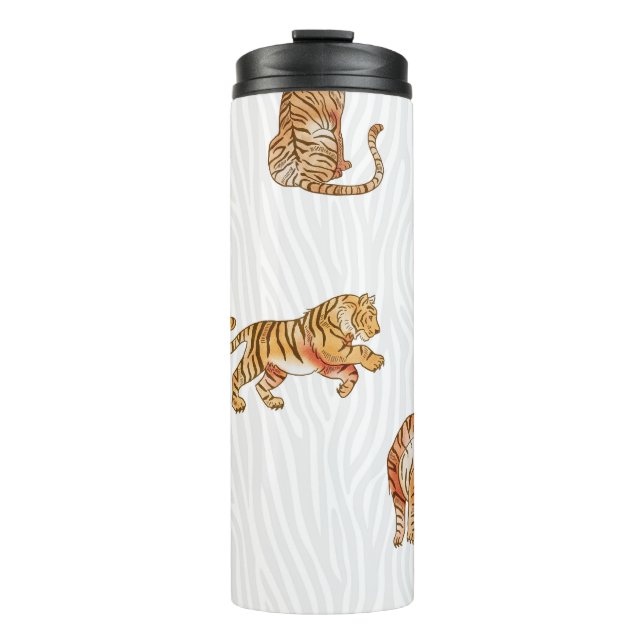 Wild Tigers: Watercolor Animal Pattern. Thermal Tumbler (Front)