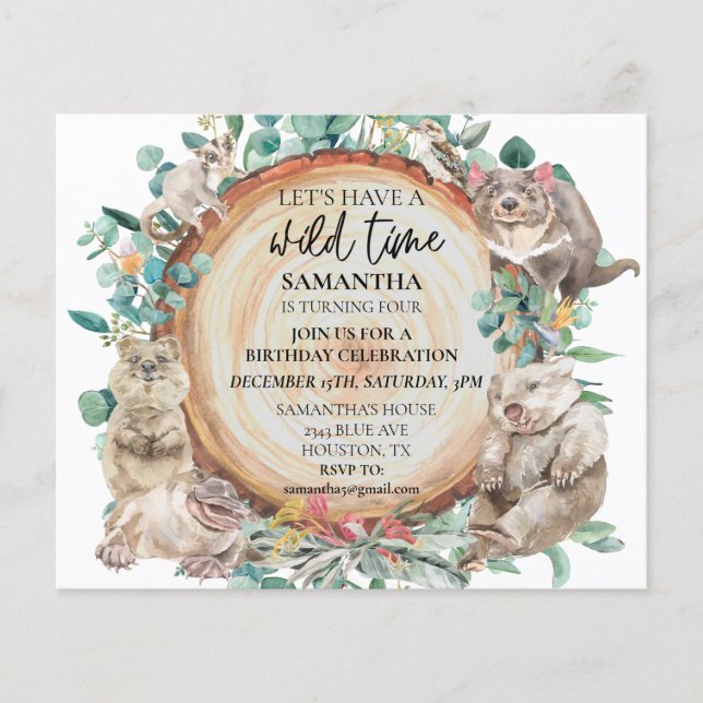 Wild Time Cute Australian Animals Birthday  (Front)