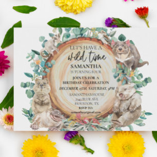 Wild Time Cute Australian Animals Birthday  Invitation