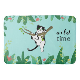Wild Time Greenery Safari Kitty Cat Bath Mat
