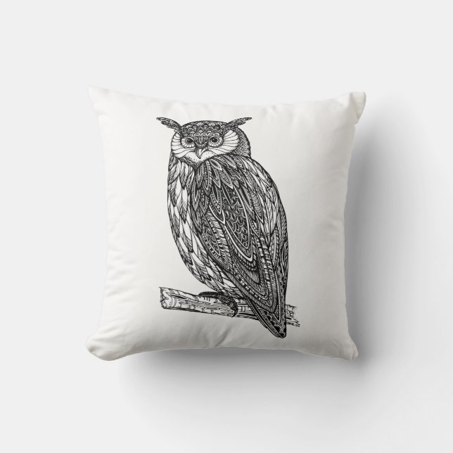 Wild Totem Animal Owl Doodle Cushion (Front)