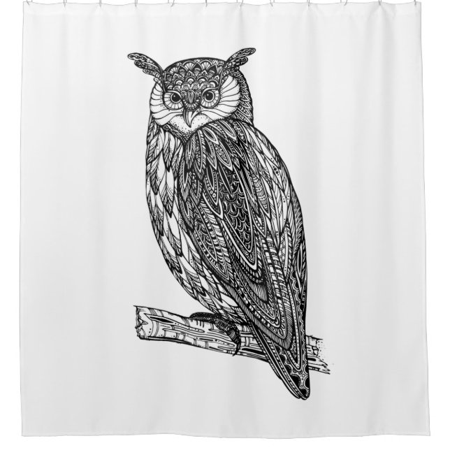 Wild Totem Animal Owl Doodle Shower Curtain (Front)