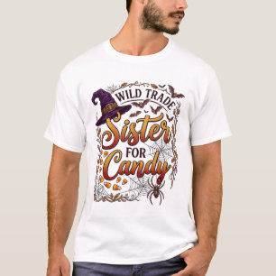 Wild Trade Sister Candy Halloween Witch Hat Bats S T-Shirt