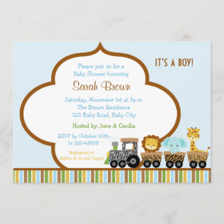Wild Train Safari Animals Invitation for Boys